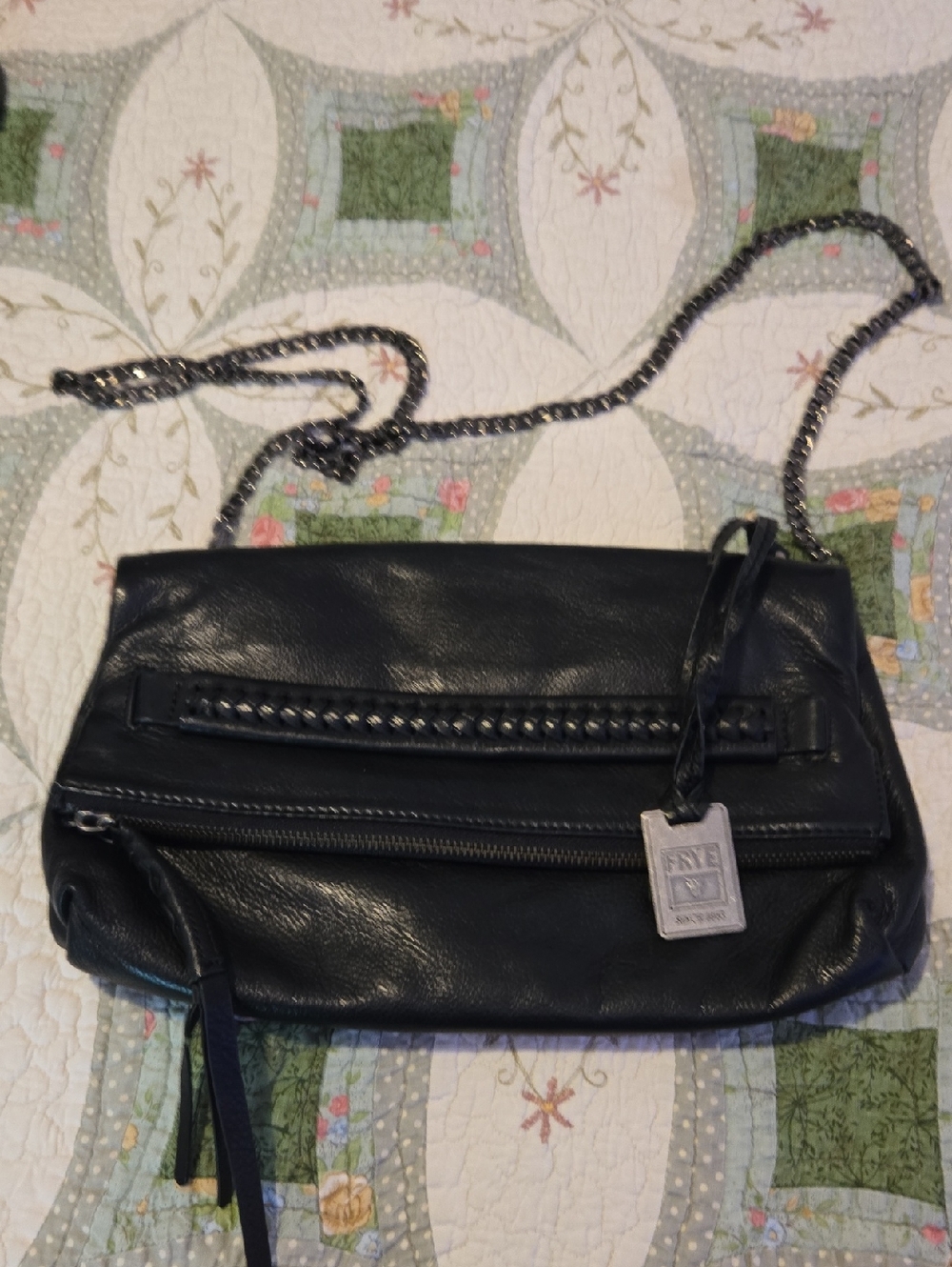 Frye Black Leather Crossbody Clutch With Metal Chain Strap